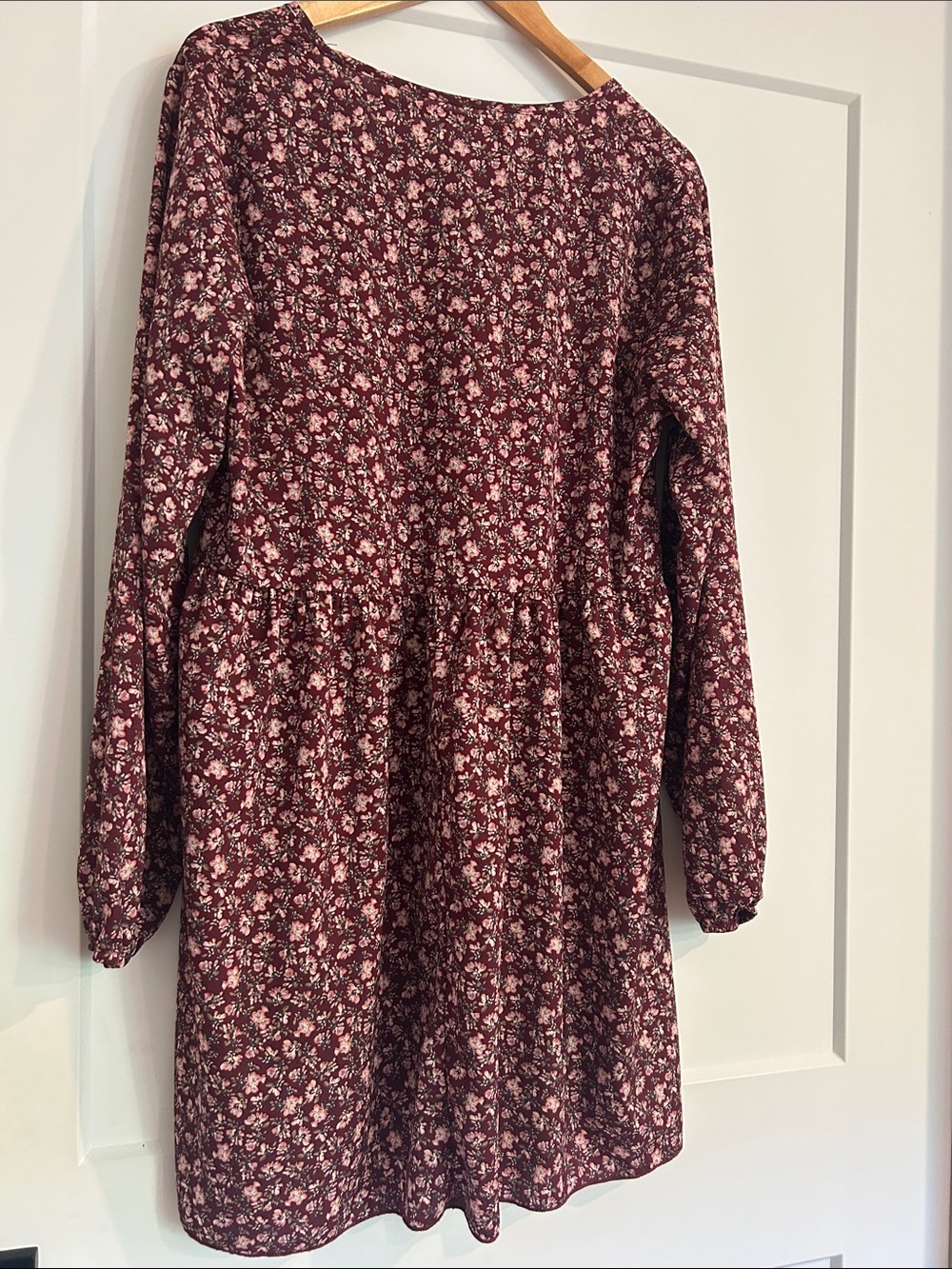 Burgundy Floral Long Sleeve Tunic Dress - Picture 4 of 6